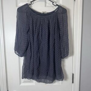 Viola Borghi Navy Blue Polka Dot‎ Silk Blouse, Size M